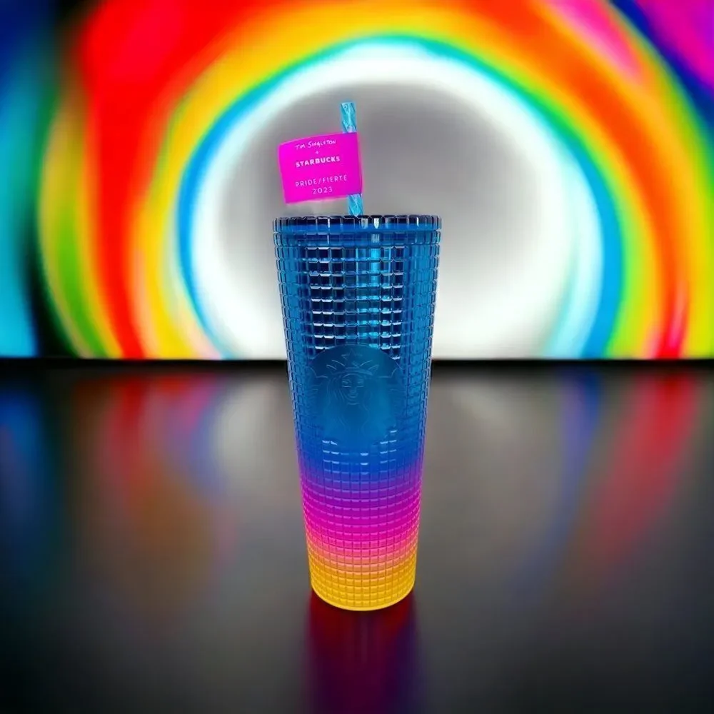 Starbucks Pride 2023 Tim Singleton Rainbow Grid‎ Studded Tumbler Cold Cup 24OZ